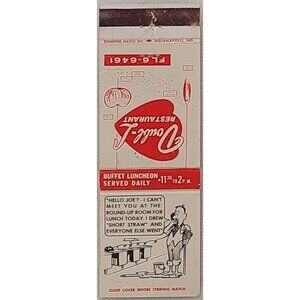 Vintage Front Strike Matchbook Cover Double‑L Restaurant Indianapolis IN Indiana